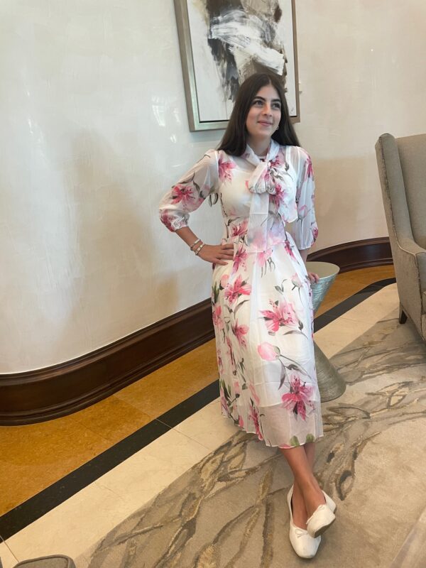 Sheer pink and white floral tie dress