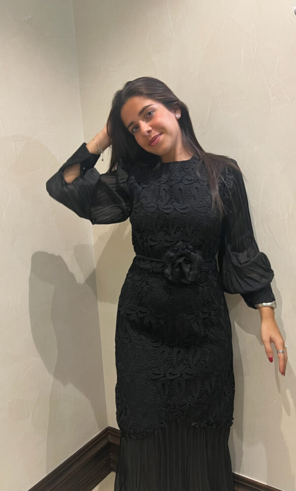 Black Detailed knee length pleated dress