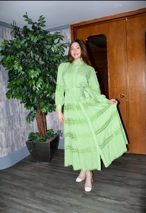 Single breasted tiered long dress