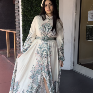 Green pattern single breasted dress
