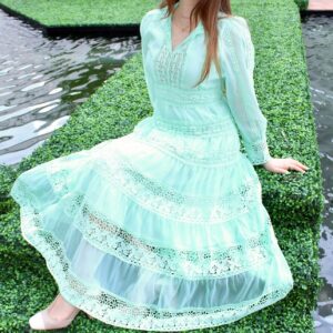 Light green details tiered dress
