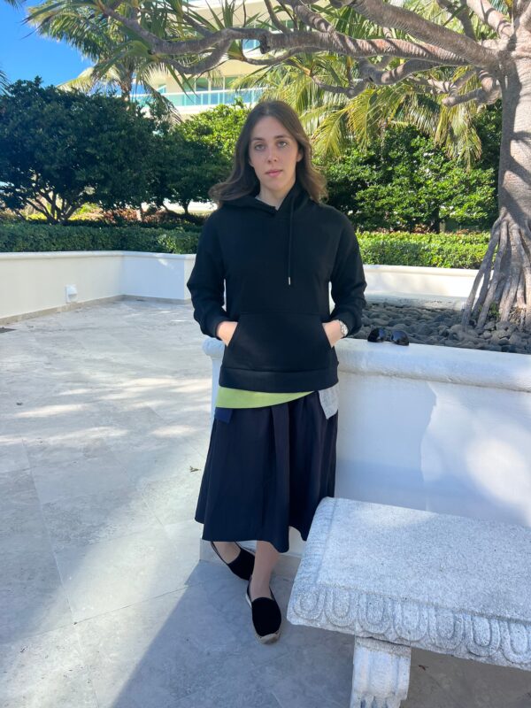 Black faux shirt sweater dress