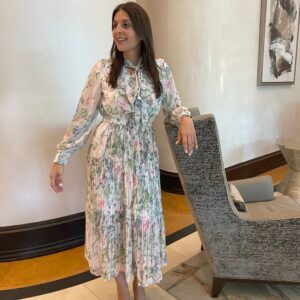 Floral pleated tie dress