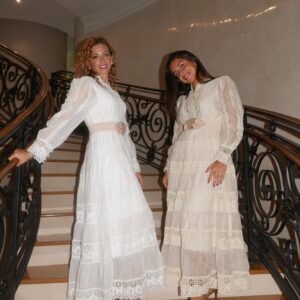 White Tiered Lace Evening Dress