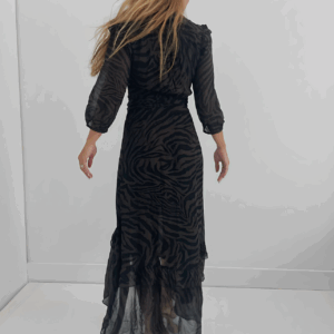 Black And Brown Zebra Pattern Wrap Dress