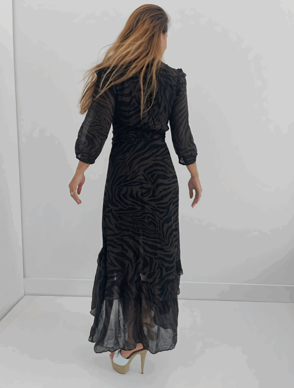 Black And Brown Zebra Pattern Wrap Dress