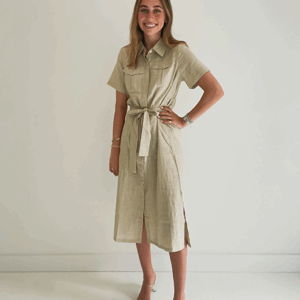 Casual Short Sleeve Button Down Linen Dress