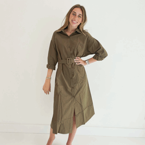 Casual Button Down Belted Dress