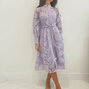 Elegant Lace Embroidered Midi Dress With Slip