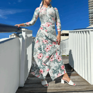 Green And Pink Floral Two Piece Wrap Bathing Suit