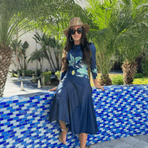 Green Floral Blue Swim Dress