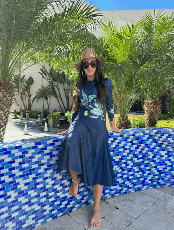 Green Floral Blue Swim Dress