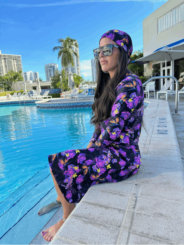 Purple Floral Two Piece Bathing Suit Set