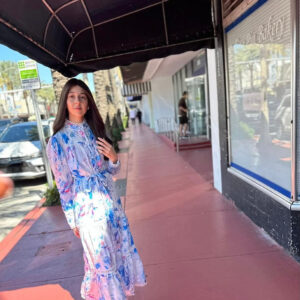 Blue and Pink Halter Neck Dress