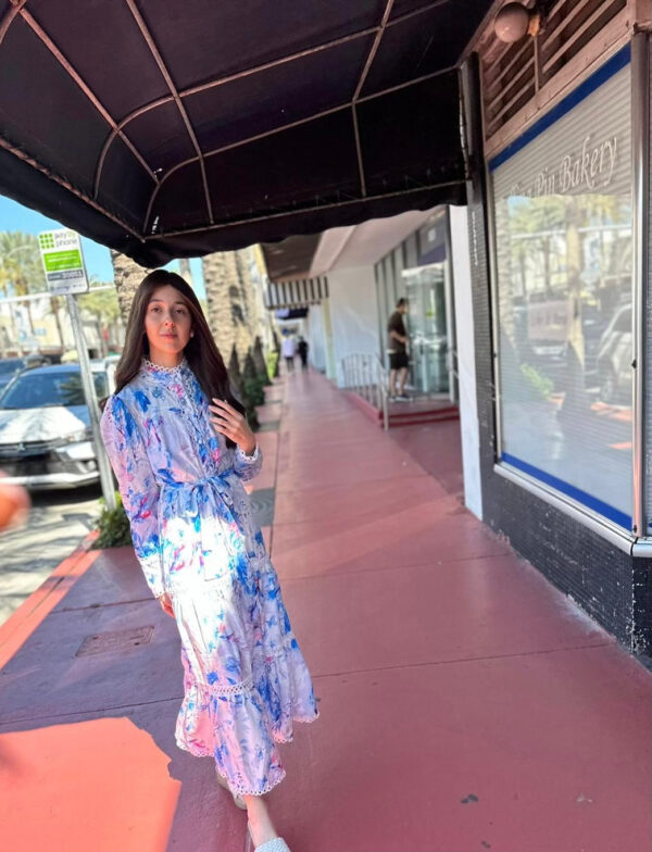 Blue and Pink Halter Neck Dress