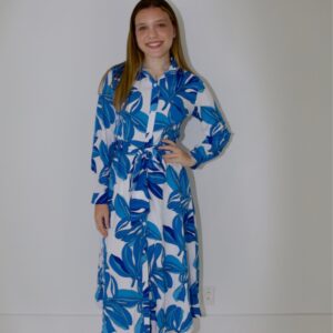 Blue leaf pattern dress