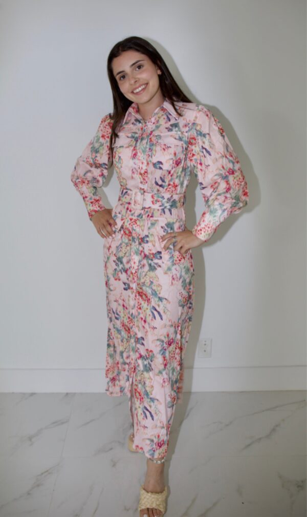 Pink Pattern button down dress