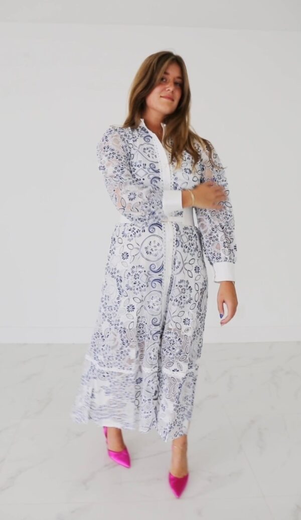 White and Blue lace midi dress