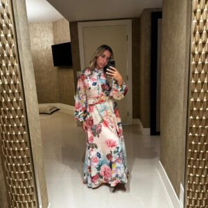 Rose floral single breasted dress